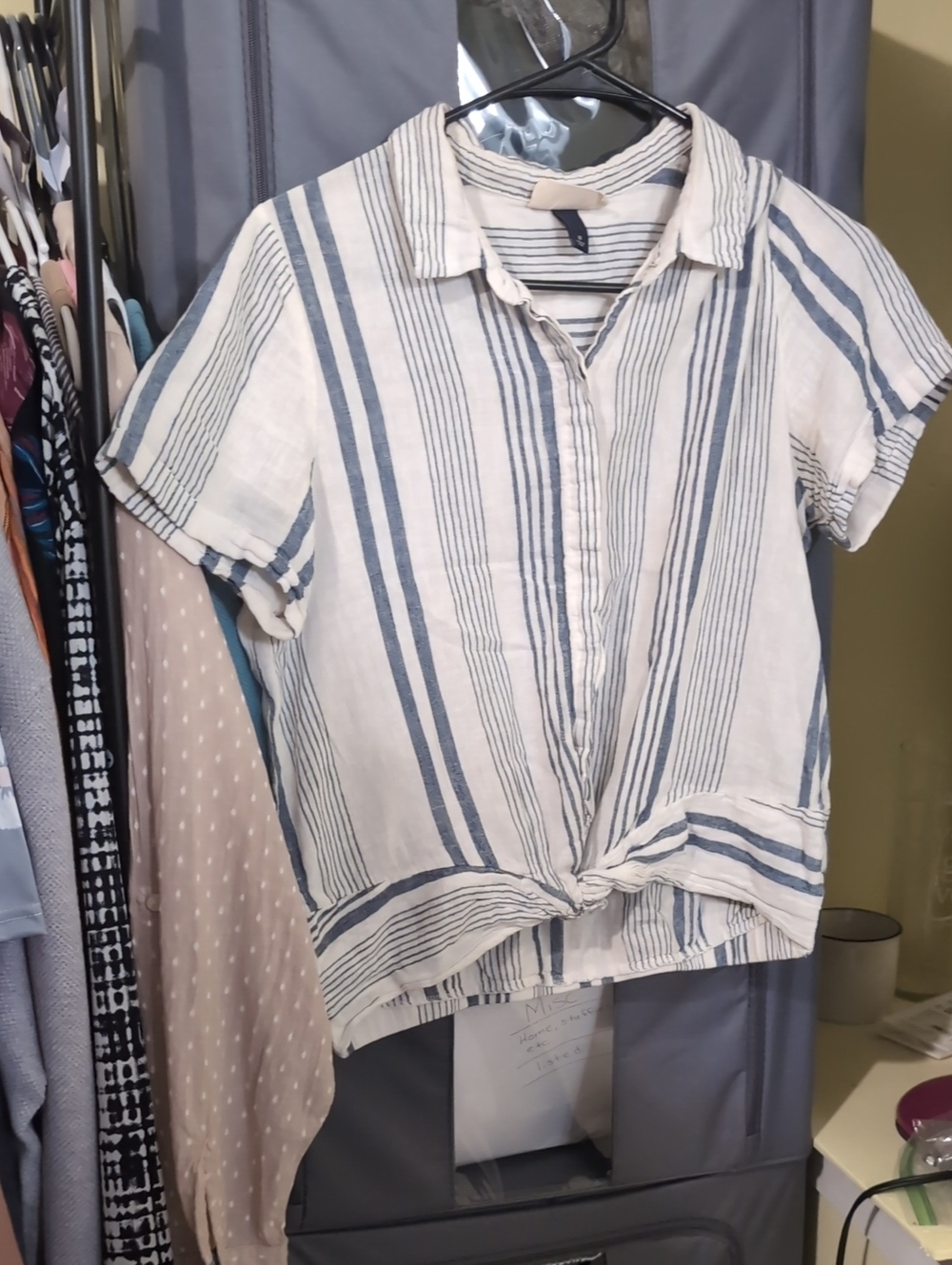 Striped Tie-Front Button Shirt - Blue/White